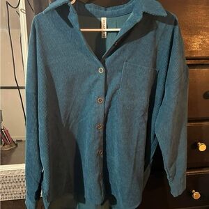 Blue corduroy button up sweater